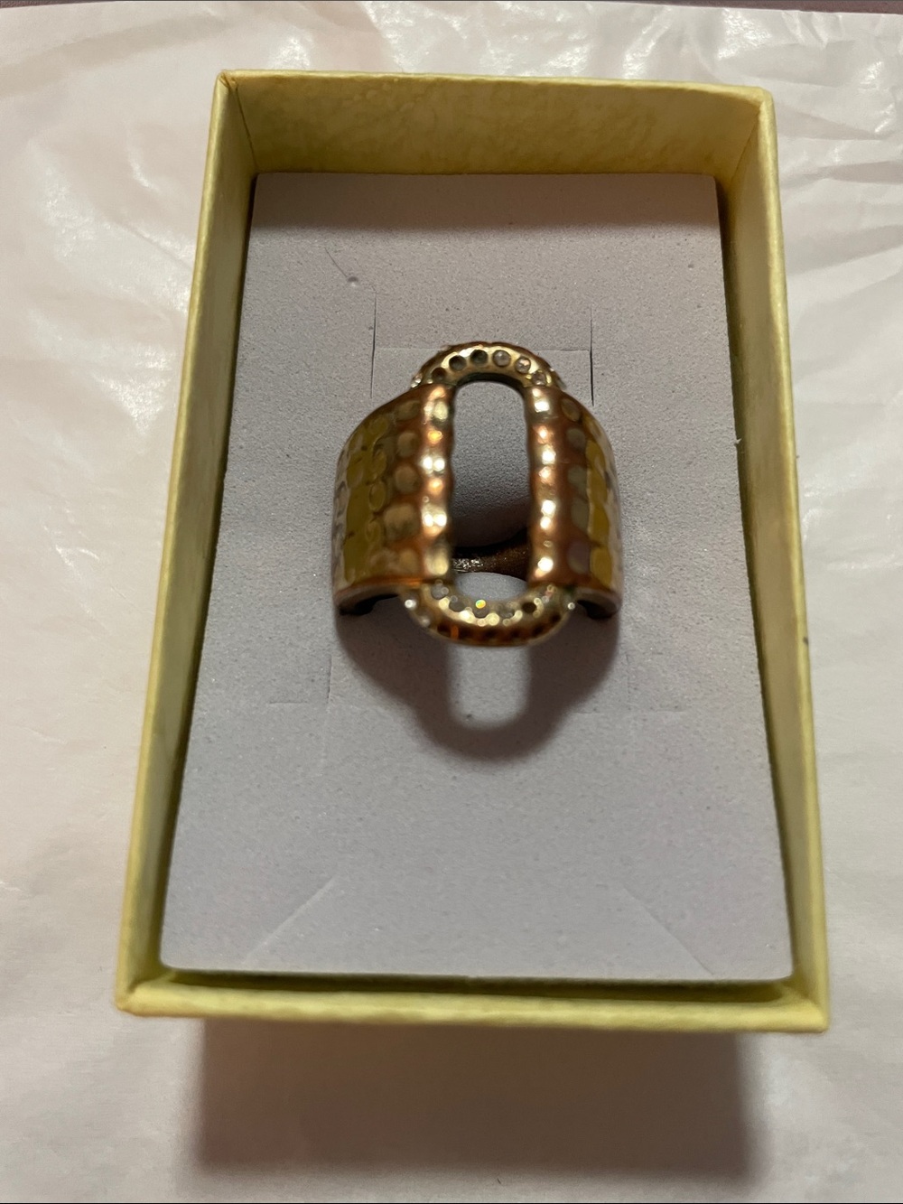 Fashion Hammered Openwork Gold-Tone Statement Ring